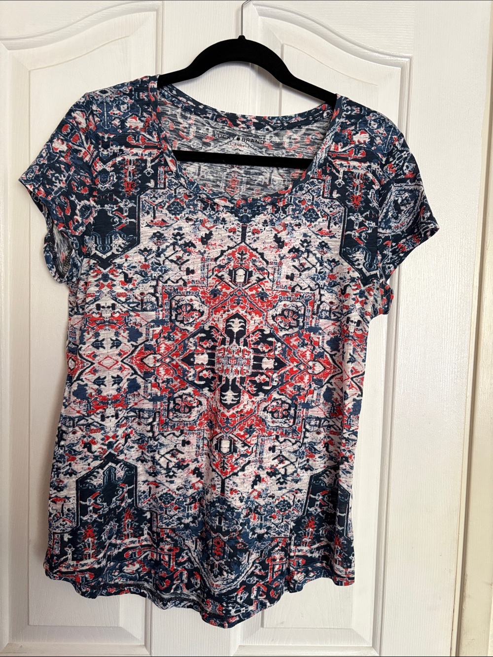 Lucky Brand Navy & Red Geometric Short Sleeve Tee